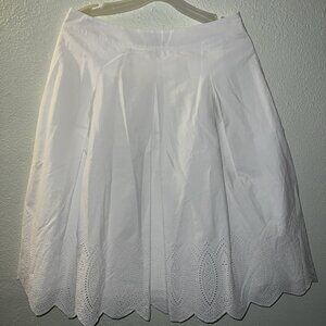 Talbots Woman's SZ 8 White Pleated Floral Eyelet Skirt flared NWOT